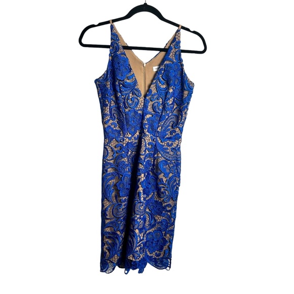 Dress the Population Dresses & Skirts - Dress The Population blue lace lined nude dress back zip EUC SZS